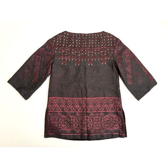 St. John Top M Gray Red Embroidery Embellished Rhinestones Beaded Half Sleeve - Picture 8 of 14